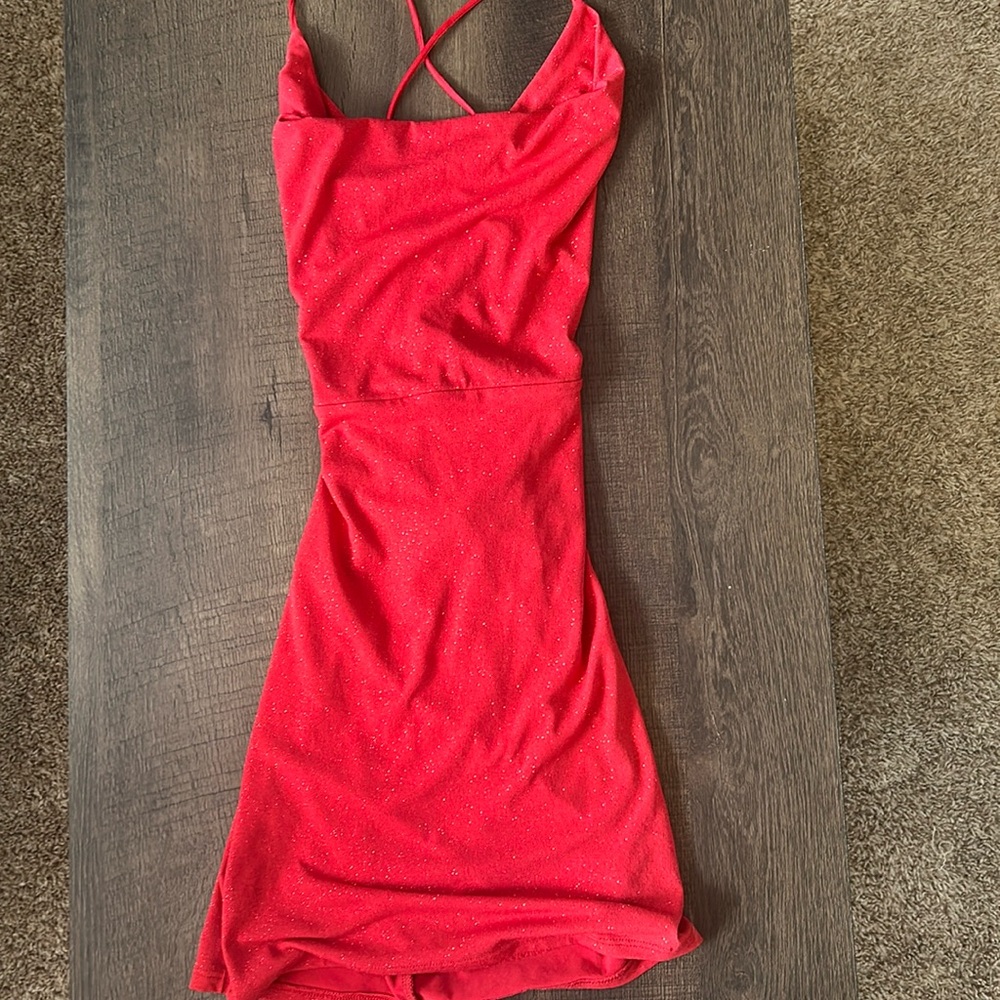 Lucy in the Sky Red Glitter Bodycon Cowl Lace Homecoming Dress - Small